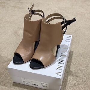 Ann Taylor Black and Tan Open Toe Heels